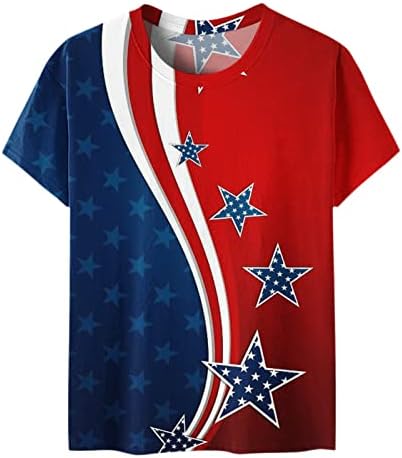 חולצות 4 ביולי נשים דגל אמריקאי דגל אמריקה שרוול קצר שרוול צווארון חולצות כוכבים מפוספס