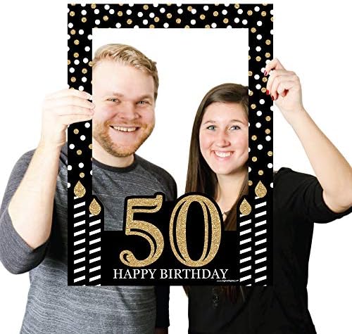 נקודה גדולה של אושר למבוגרים יום הולדת 50 - זהב - מסיבת יום הולדת Selfie Photo Booth מסגרת תמונה ואביזרים