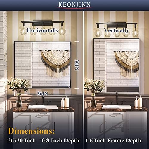 Keonjinn מראה אמבטיה שחורה 30 x 36 אינץ