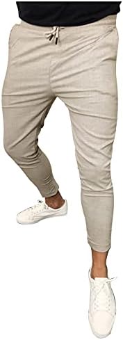 HDZWW רפיון ריצות רכות איש קיץ צמוד מחודד מכנסי גמיש ארוכים של חגורות סולידיות חסרות כיס ספורט ספורט.