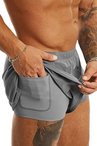 מכנסיים קצרים של גברים עם גברים עם אניה 2 '' מכנסי אימון קצרים פיתוח גוף מפוצלים מכנסי כושר קצרים