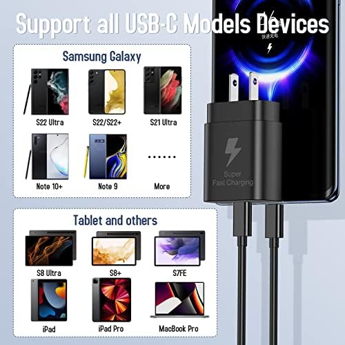 JEENEK סוג מטען מהיר מסוג C, 25W USB C טעינה מתאם חסימת קיר וכבל מטען טלפון אנדרואיד 6ft עבור סמסונג גלקסי