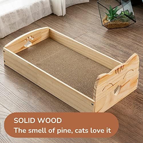 לוח גירוד חתול מורקט עם מיטת עץ,משטח גירוד גלי לקיטי מקורה, קופסת גרדן לחתולים קטנים ובינוניים