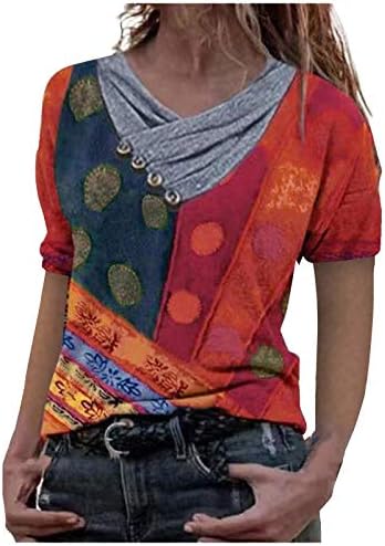 נשים חולצות לקשור צבע מודפס רקמת כפתורי צווארון קצר שרוול אופנה מזדמן בסוודרים חולצה חולצות מקרית חולצה