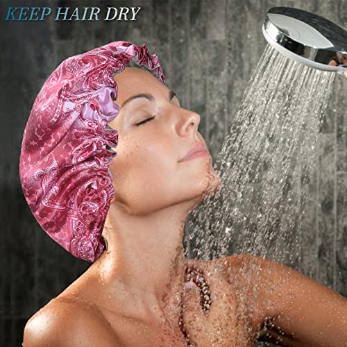 כובע מקלחת פישנט, 4 מארז כובעי מקלחת מתכווננים לנשים, כובעי מקלחת עמידים למים שכבות כפולות מסוגננות, כובעי שיער