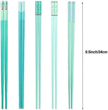 5 זוגות פיברגלס לשימוש חוזר מקלות אכילה מדיח כלים בטוח, 9.57 סנטימטרים פרימיום החלקה קל משקל קוצצים מקלות, יפני