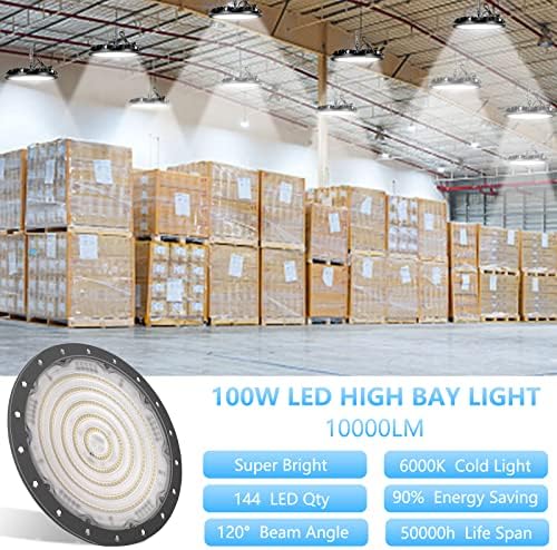 Pameeste UFO LED LED BAY Light 100W, סופר בהיר 10000LM High Bay Led Lead Shop Files, 6000K אור