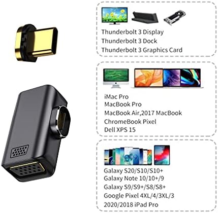 סוג xiwai סוג USB-C סוג C ל- VGA RGB צג ממיר מתאם זוויתי מגנטי 1080p 60Hz לטאבלט וטלפון ומחשב נייד
