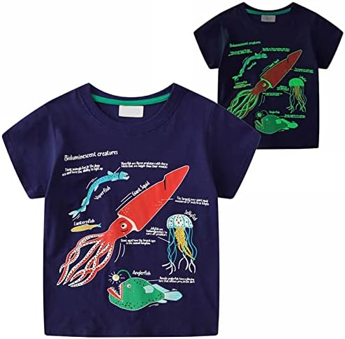חולצות טי דינוזאור זוהרות לילדים חולצות טריקו עם שרוול קצר למסיבות יום הולדת לילדים 1-7 ט ובגדי משחק