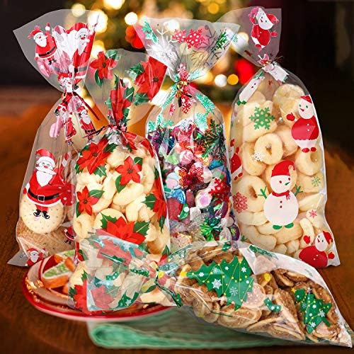 200 חתיכות חג המולד צלופן שקיות חג המולד צ ' לו לטפל שקיות סוכריות שקיות עוגיות גודי שקיות עם 300