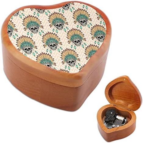 קופסא מוזיקת ​​ללב גולגולת הודית קופסאות מוזיקליות מעץ מתנה מיט