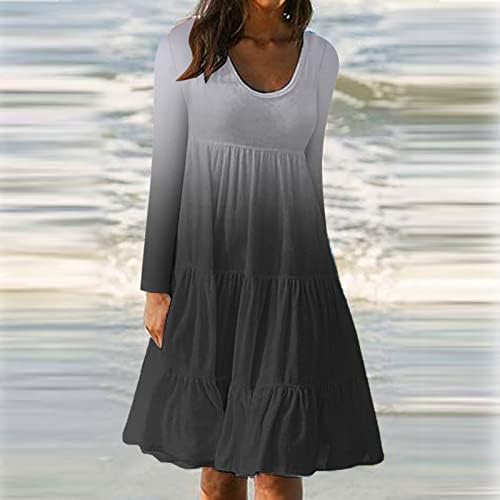 Yubnlvae שמלות קיץ נשים שרוול ארוך בוהו א-ליין שמלת מיני רופפת כושר זורם קפלים שמלות חוף נדנדה סקסיות