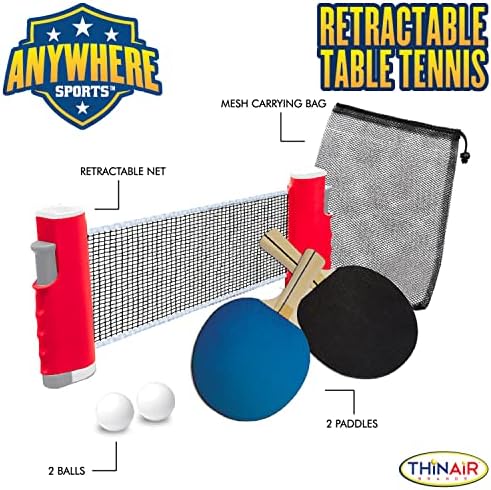 סט טניס שולחן נשלף, נייד להדבקה לכל שולחן, כולל שני משוטים, שני כדורים ושקית אחסון רשת