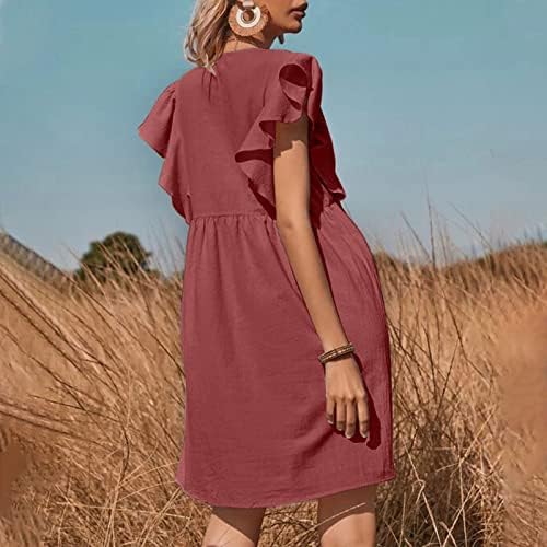 אופנה לנשים רופפות צווארון v אביב אביב קיץ פרוע כפתור מרופט כפתור שמלת אפוד ללא שרוולים