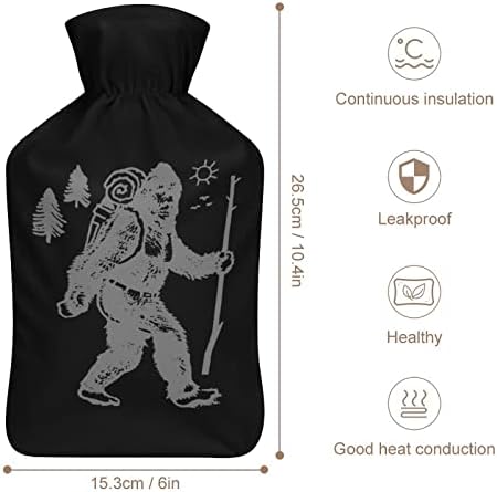 בקבוק מים חמים מודפסים בקמפינג Bigfoot עם כיסוי קטיפה רכה שקית הזרקת מי גומי 1000 מל