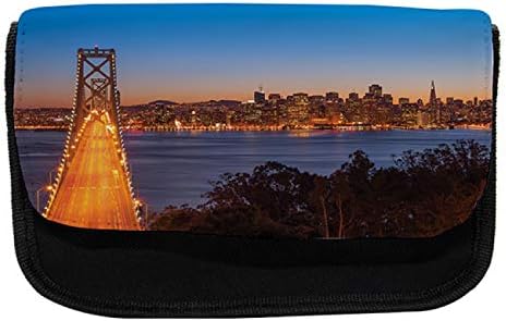 מארז עיפרון עירוני לעיר, גשר מפרץ בסן פרנסיסקו, תיק עיפרון עט בד עם רוכסן כפול, 8.5 x 5.5, דימגרי כתום