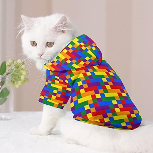 צבעים דגל קשת להטבים חתול חולצה מקשה אחת תחפושת כלבים אופנתית עם אביזרי חיית מחמד כובע