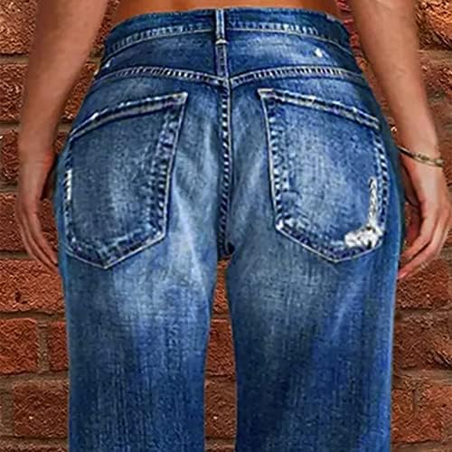 מכנסי טרנינג אישה פלוס מכנסי ג'ינס ברגליים ישרות בגודל לנשים קרעו מכנסי ג'ינס עם מותניים נמוכים לנשים פלוס אתלטי