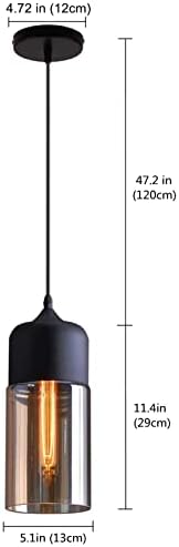 תליון זכוכית נאן אור, מנורת תליה מודרנית שחורה עם צל צילינדר ענבר, מתקן תאורת תליון תעשייתי וינטג '.