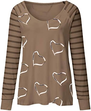 Beuu's שרוול ארוך שרוול ארוך צמרות טוניקה מזדמנים חולצות חולצות לב נוח הדפסת לב נוח V צוואר מגשרים חולצות