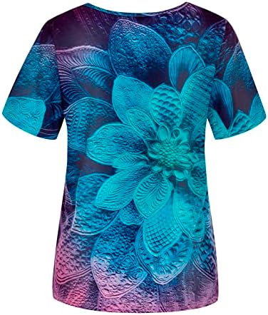 חולצת חולצה של צוואר לחולצת נשים לנשים סתיו קיץ 2023 טרנדי שרוול קצר כותנה פרחונית גרפית רופפת