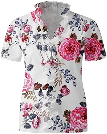 חולצות שרוול קצר של נשים מזדמן חמוד פרוס חמוד V צוואר חול חולצות קיץ אופנה אופנה פרחונית הדפסת פרחים חולצות חולצת