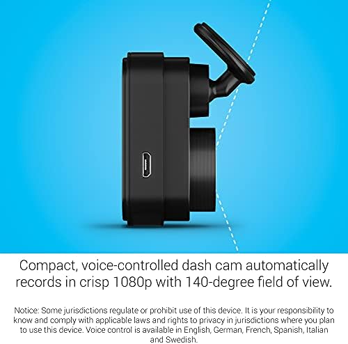 Garmin Dash Cam Mini 2, גודל זעיר, 1080p ו- FOV של 140 מעלות, עקוב אחר הרכב שלך תוך כדי תכונות מחוברות חדשות,