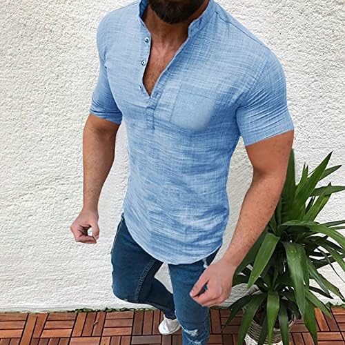 חולצת כותנה מזדמנים של הגברים בהוואי גברים חולצה טופ חולצה רופפת חולצת טי שרוול קצר עם חולצת ספורט כיס