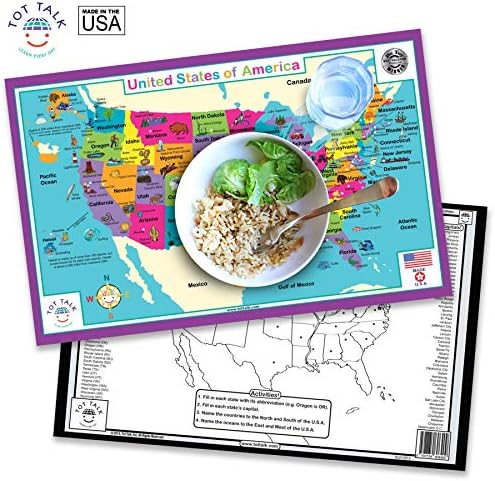 טוט טוק מפת ארה 'ב – פלייסמטים חינוכיים לילדים לשולחן אוכל או בכיתה - תוצרת ארה' ב, לשימוש חוזר, כלי למידה מהנה