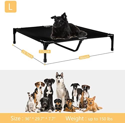 קנה פלוס מיטת כלבים חיצונית מוגבהת - 36 אינץ 'מיטות כלבים קמפינג ניידות, מיטת חיית מחמד מורמת נושמת עם רגלי גומי