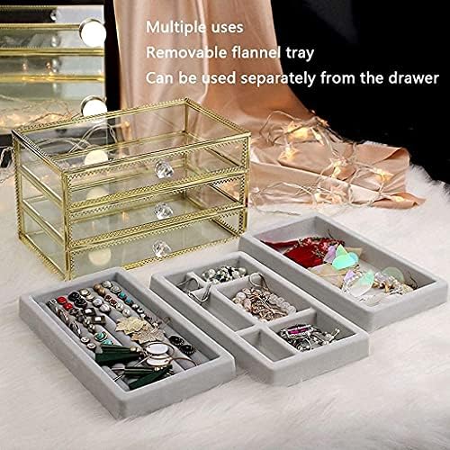 קופסת תכשיטים קופסת תכשיטים ברורה זכוכית עם 3 מגירות, מארגן תכשיטים קטיפה, טבעות עגיל טבעות צמידי צמידי אביזרים