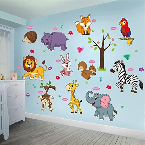 מדבקת קיר בעלי חיים מצוירת ילדים תינוקות DIY אמנות מדבקות עצמית טפט קיר קירור לקישוט לסלון טלוויזיה ספה רקע חדר