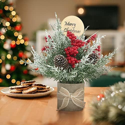 Jialeixi 2 pcs עץ חג מולד קטן, עץ מיני חג המולד של שולחן השולחן, 9 בעציץ קטן ומלאכותי לעיצוב חג המולד, מתאים