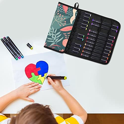 Y-dsiwx מחזיק עפרונות צבעוניים 24 משבצות, מופשט פרחוני השארת רקע עט עפר עיפרון תיק עפרון מארגן מברשות קוסמטי