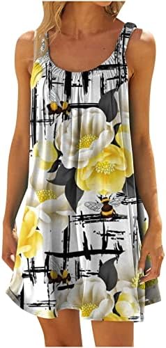 שמלת שותות ללא שרוולים של Gamivast לנשים שמלת הדפסת פרח קיץ מזדמנת שמלת טנק זורמת שמלת שמלת חוף שות