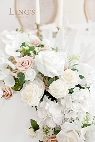 הרגע של לינג 3 יחידים x19.5in פרחוני פרחים מלאכותיים מרכזי, סידורי פרחי חתונה לעיצוב מתוקה/שולחן ראש תפאורה