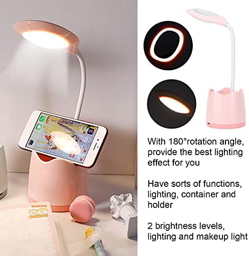 מנורות LED מנורות שולחן עם מחזיק טלפון מחזיק עט, 2 רמות בהירות מנורה לילדים מתכווננת לתשלום USB