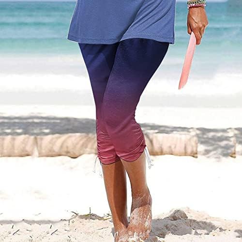 נשים גבוהה מותן מכנסי קז ' ואל אופנה מודפס נמתח קיץ אביב קאפרי מכנסיים שרוך קומפי רך חותלות