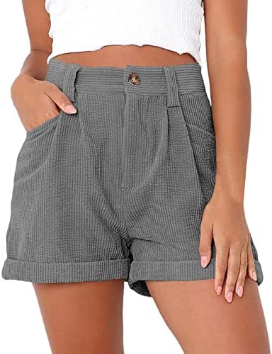 נשים מכנסיים קצרים גבוהה מותן עם כיסי אבזם מוצק טרנדי מקרית רך מוצק חוף מכנסיים קצרים