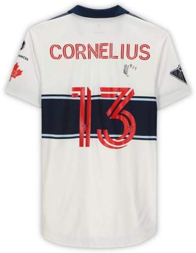 דרק קורנליוס ונקובר וויטקאפס FC חתימה על חתימה משומשת 13 ג'רזי לבן מעונת MLS 2020 - גופיות כדורגל חתימה