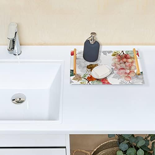 מגש אמבטיה אקרילי של Dallonan, ענבי צבעי מים מלבניים ועלים מגשים דקורטיביים עם ידיות זהב למטבח מטבח שידה