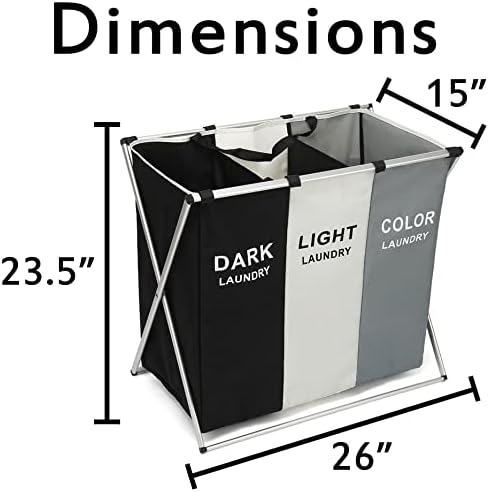 3 סעיף סל כביסה עבור כהה, אור, וצבע בגדי סל, מתקפל עיצוב עם לשאת ידית, 26 ארוך איקס 15 רחב איקס 23.5 גבוה על