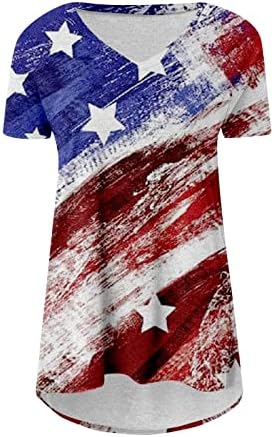 חולץ שרוול קצר לג'וניורס צולל מחשוף ארהב דגל גרפי חולצות טוניקה רזות בנות נערות בנות 2023 ב