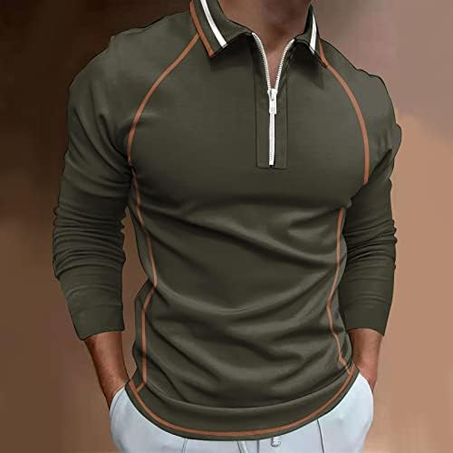 Xxbr 2022 חולצות פולו גברים חדשות שרוול ארוך 1/4 צוואר גולף צוואר גולף טלאים מפוספסים