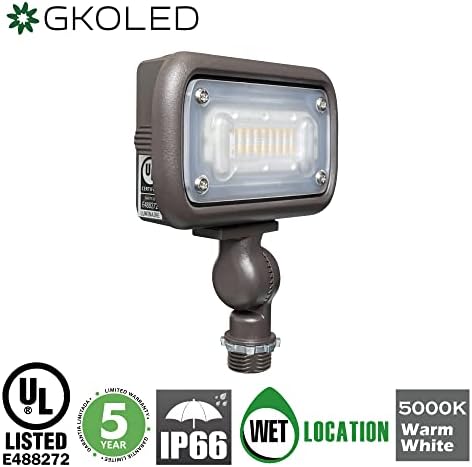 GKOLED 15W LED Floodlight, מתקן אבטחה חיצוני, 1500 לומן, שווה ערך 50W MH, 5000K אור יום לבן, 120-277V,