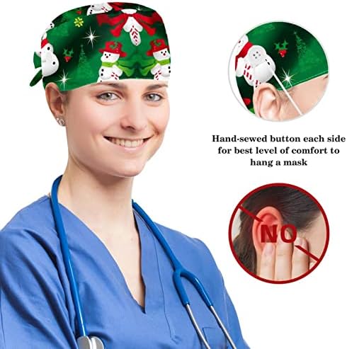 כדור חג המולד של Yoyoamoy הגיש כובעי עבודה של נשים עם כפתורים ופס זיעה, כובע כירורגי מתכוונן