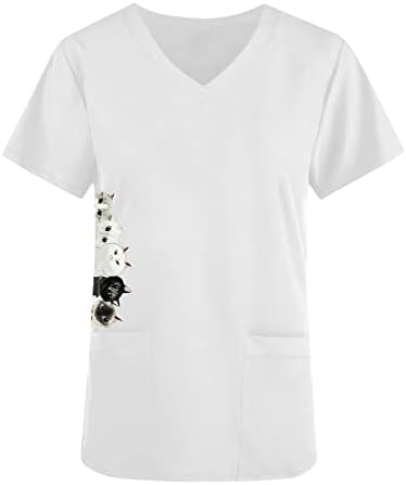 ארוך שרוולים חולצות נשים נשים של חמוד הדפסה קצר שרוול צווארון למעלה עבודה כיס חולצות טי גדול חולצות