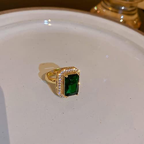 ירוק סימולציה אמרלד הצהרת טבעת נשים של קלאסי פנינה אבן אירוסין תכשיטי גדול קריסטל חתונה פתוח טבעת מעוקב