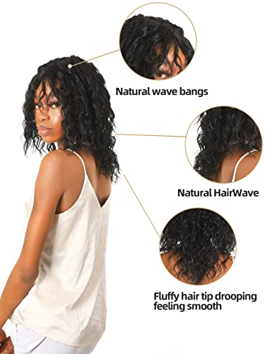 מתולתל גלי פאות עם פוני קצר גל פאות עבור נשים בנות טבעי שחור כתף אורך פאה סינטטי סיבי שיער דבק פאה 16 סנטימטרים