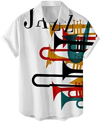 Zddo Mens כפתור מזדמן למטה חולצות שרוול קצר חוף קיץ חוף וינטג 'ג'אז מוסיקה ג'אז הדפסת צווארון הוואי